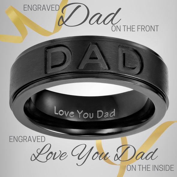 DAD Black Titanium Ring 7mm Engraved Love You Dad