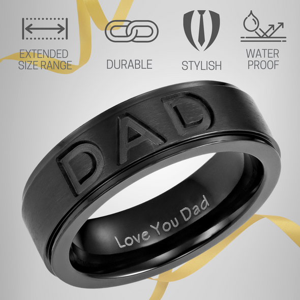 DAD Black Titanium Ring 7mm Engraved Love You Dad