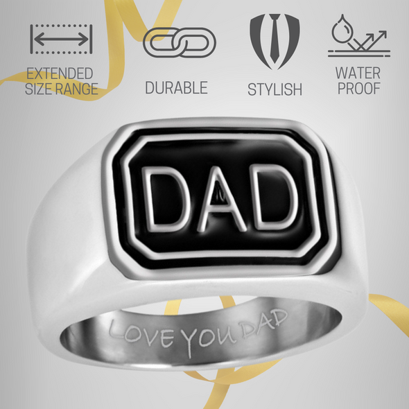 Men's Dad Engraved Ring - Love You Dad, In Gift Pouch