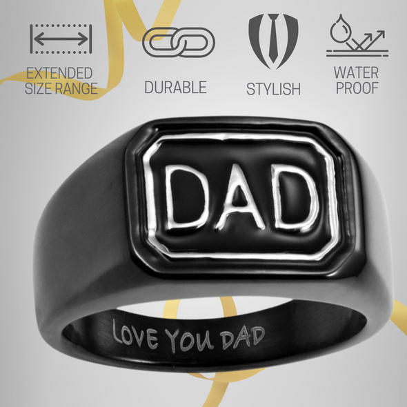 Men's Dad Engraved Ring - Love You Dad (Gift For Fathers Day)
