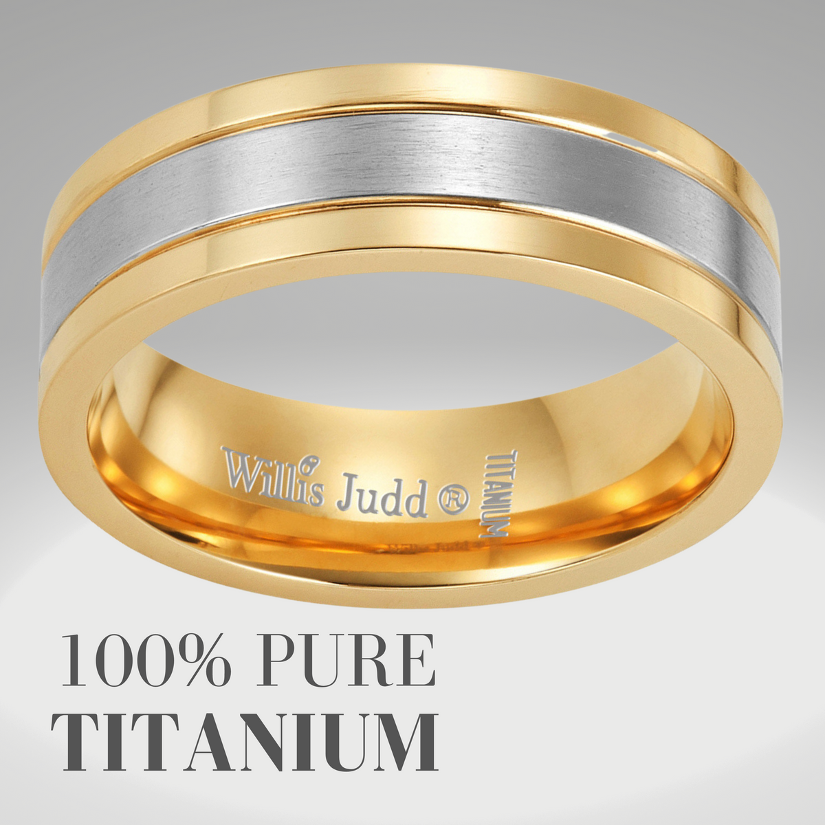 Mens Gold Silver CZ Stone Titanium Band Ring Engraved I love You