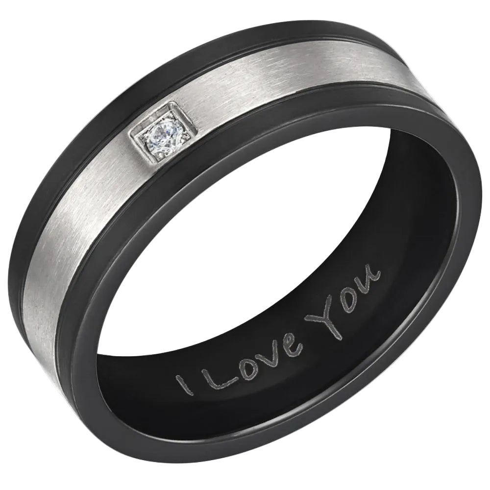 Mens Titanium Band Ring Etched I Love You