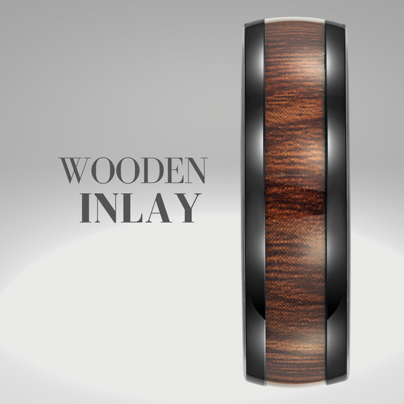 Mens Black Titanium Wooden Ring Engraved I Love You 7mm