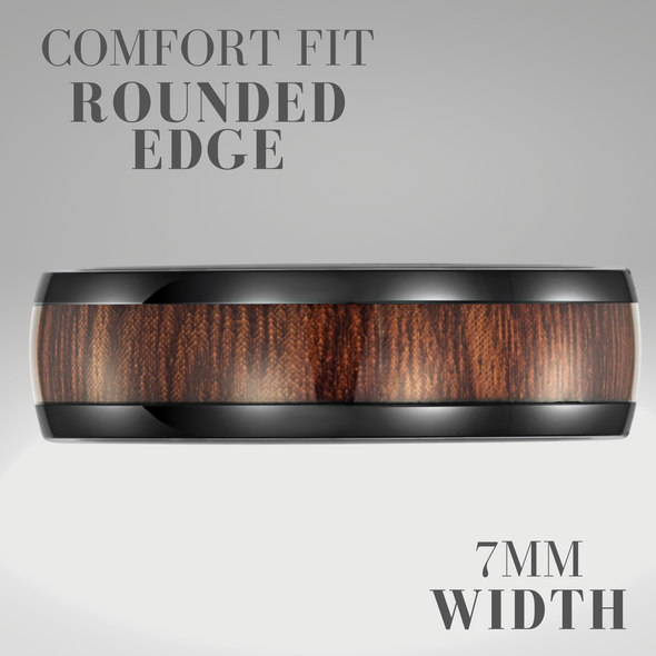 Mens Black Titanium Wooden Ring Engraved I Love You 7mm