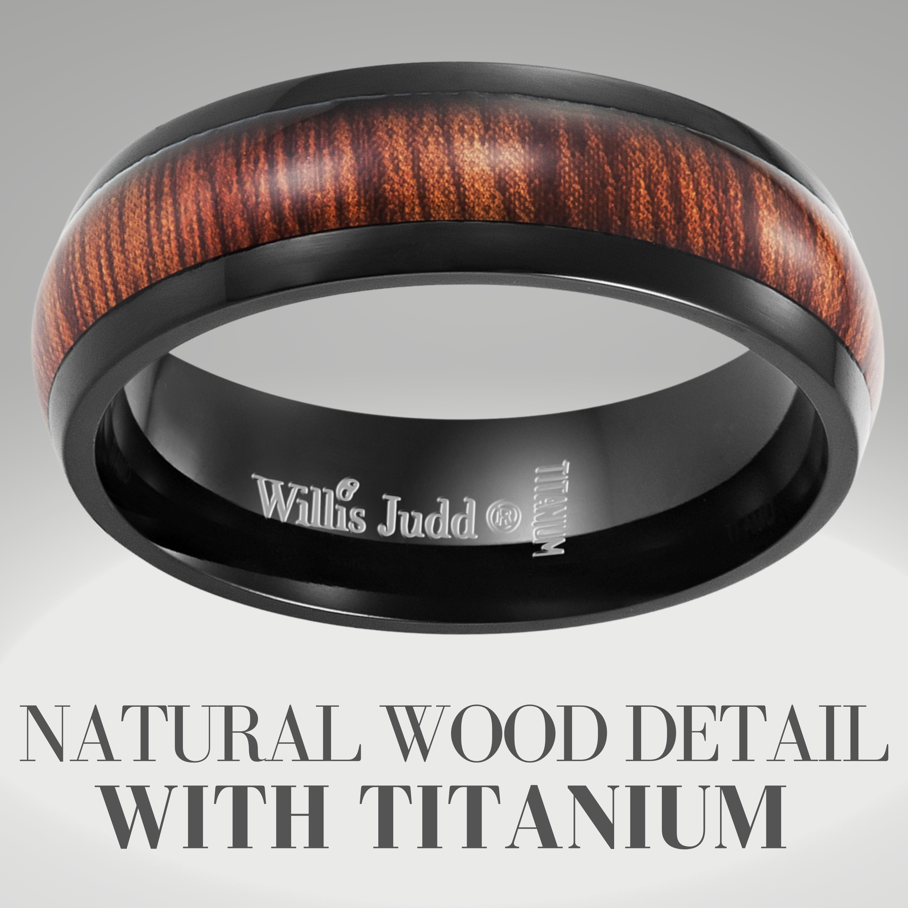 Mens Black Titanium Wooden Ring