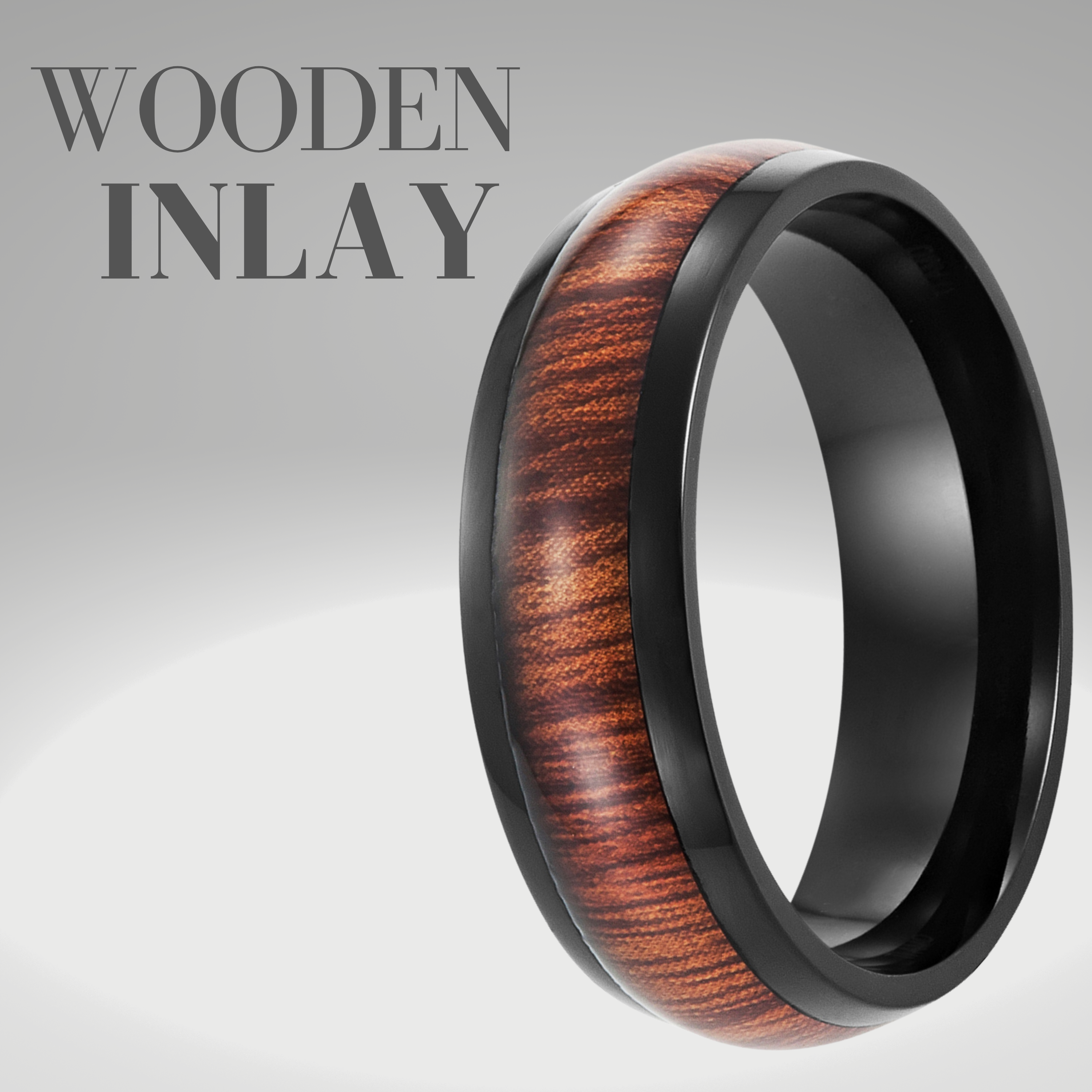 Mens Black Titanium Wooden Ring