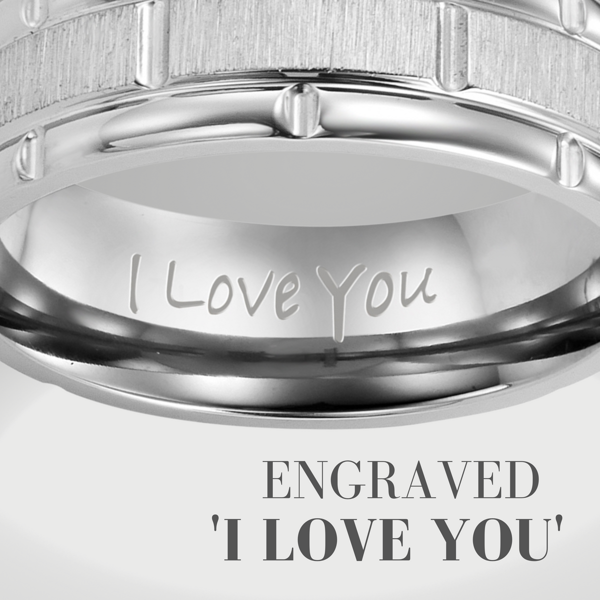 Mens Modern 7mm Titanium Ring Engraved I Love You