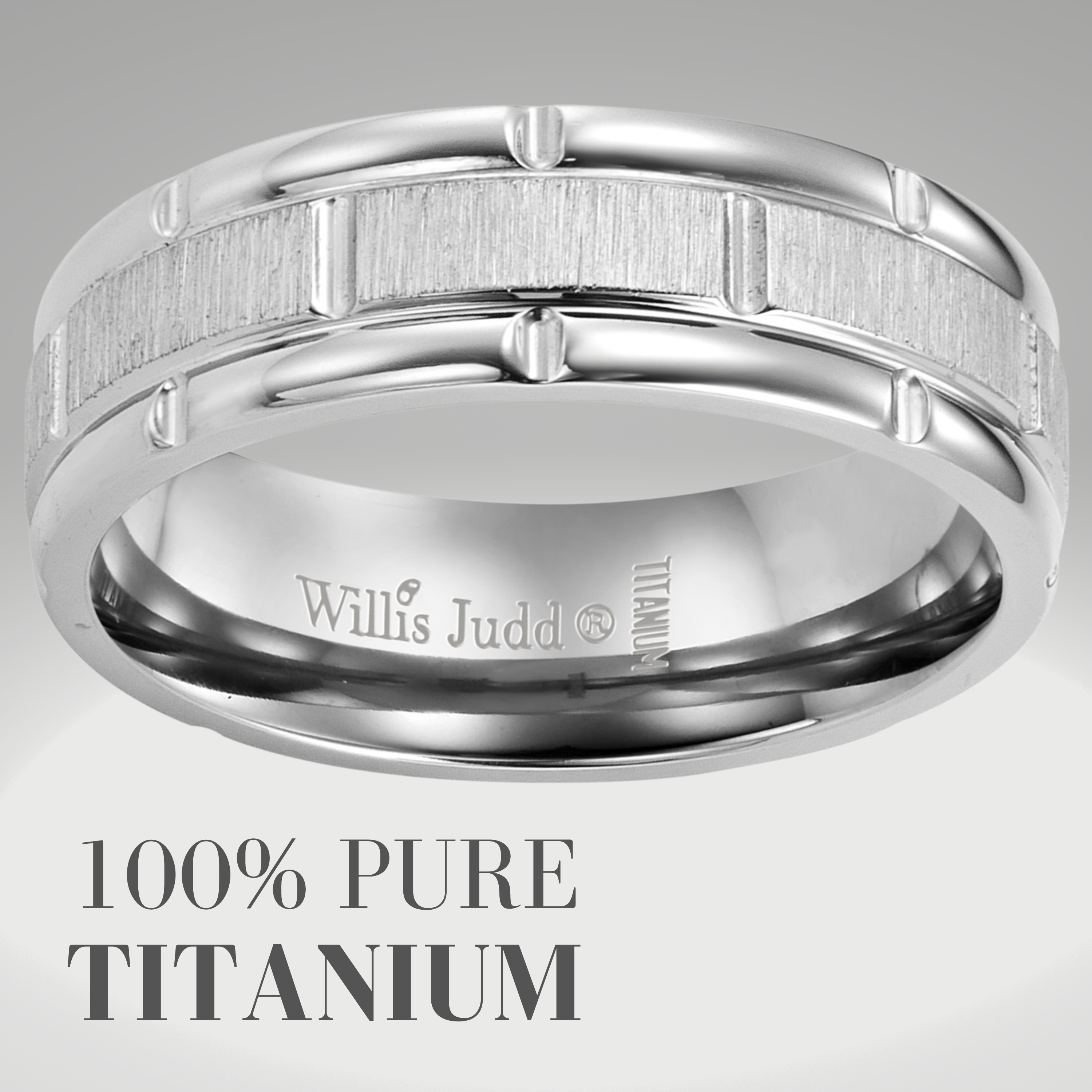 Mens Modern 7mm Titanium Ring Etched I Love You