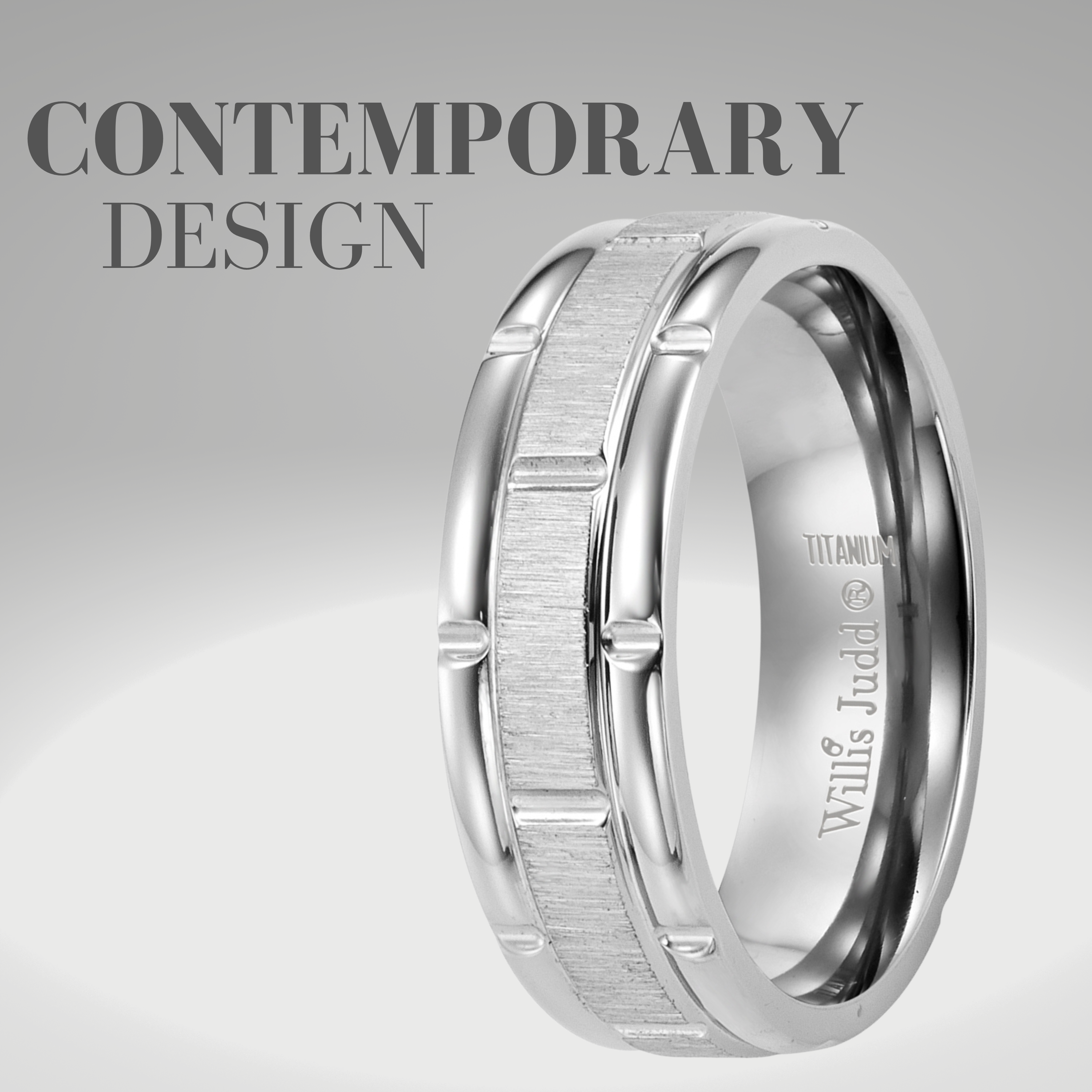 Mens Modern 7mm Titanium Ring Etched I Love You