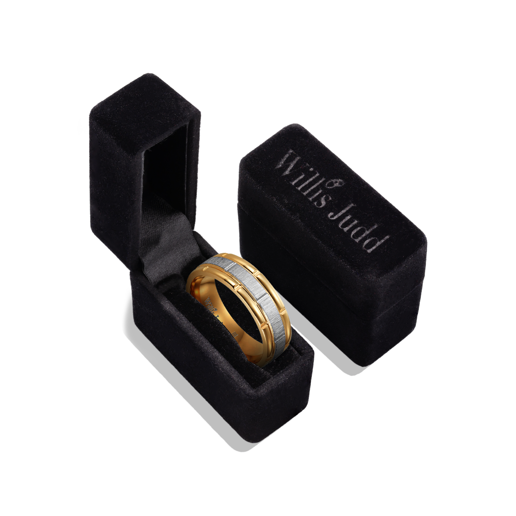 Mens Modern 7mm Two Tone Gold Titanium Ring Etched I Love You