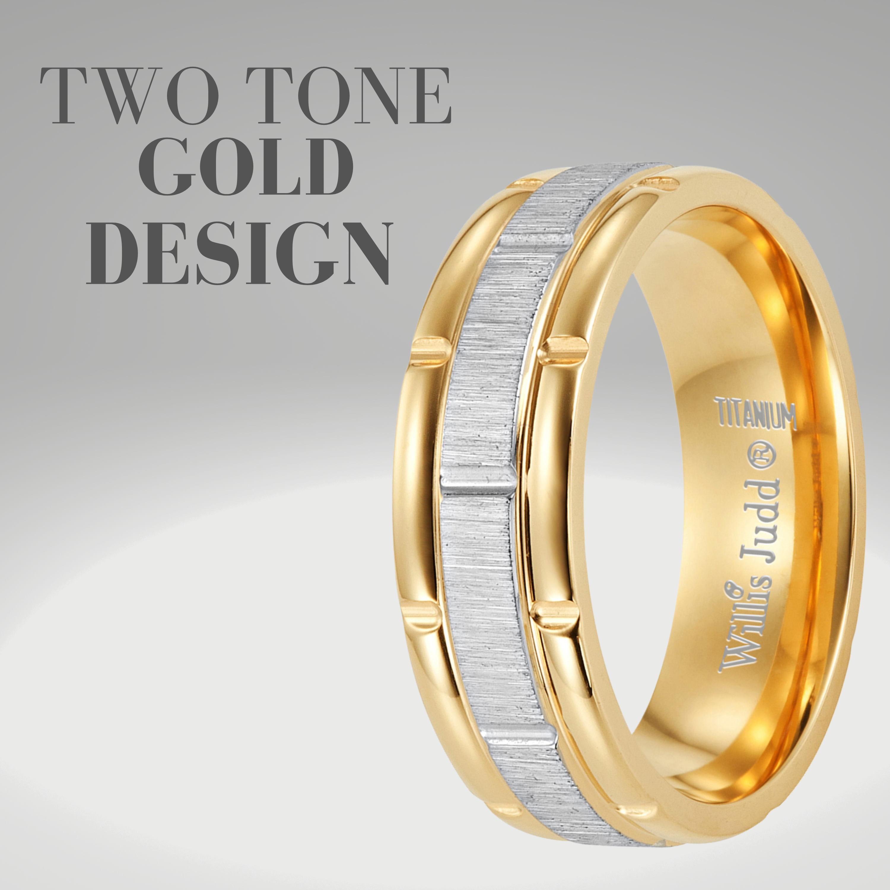 Mens 7mm Two Tone Gold Titanium Ring Etched I Love You