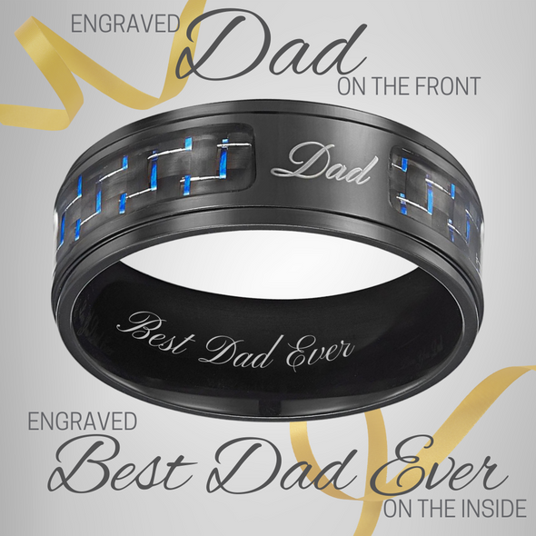 Best Dad Ever Ring Blue Carbon Fiber Black Titanium