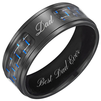Best Dad Ever Ring Blue Carbon Fiber Black Titanium
