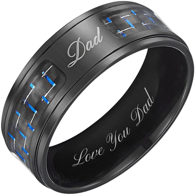 Love You Dad Ring Blue Carbon Fiber Black Titanium