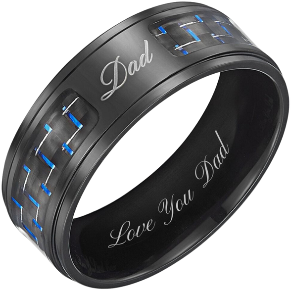 Love You Dad Ring Blue Carbon Fiber Black Titanium