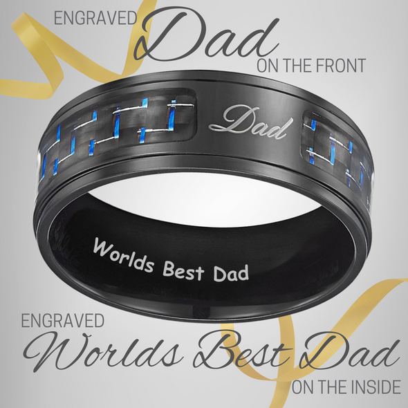 Worlds Best Dad Ring Blue Carbon Fiber Black Titanium