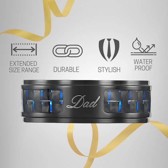 Worlds Best Dad Ring Blue Carbon Fiber Black Titanium