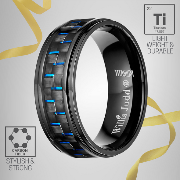 Worlds Best Dad Ring Blue Carbon Fiber Black Titanium
