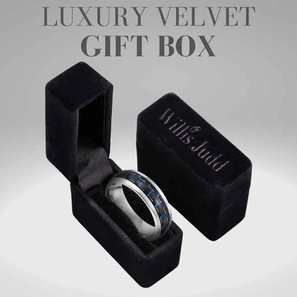Men’s Titanium Ring Engraved I Love You with Blue Carbon Fiber 7mm