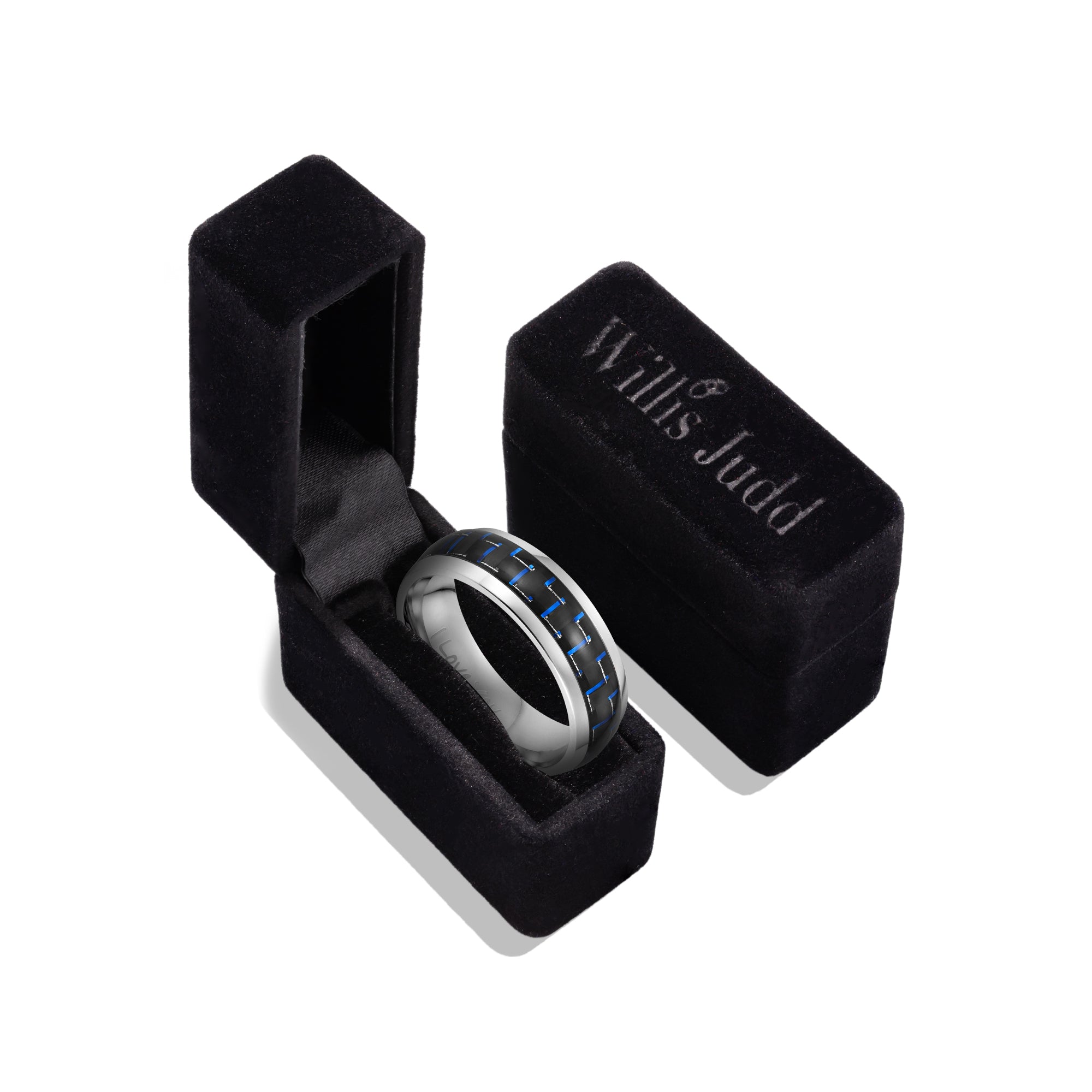 Men’s Titanium Ring Etched I Love You with Blue Carbon Fiber 7mm