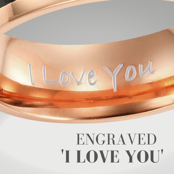 Men's Rose Gold Titanium Ring, Engraved I love You 7mm