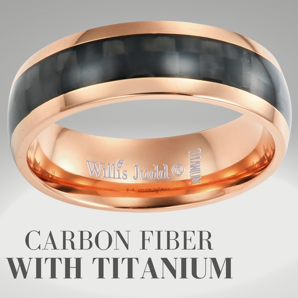 Men's Rose Gold Titanium Ring, Engraved I love You 7mm