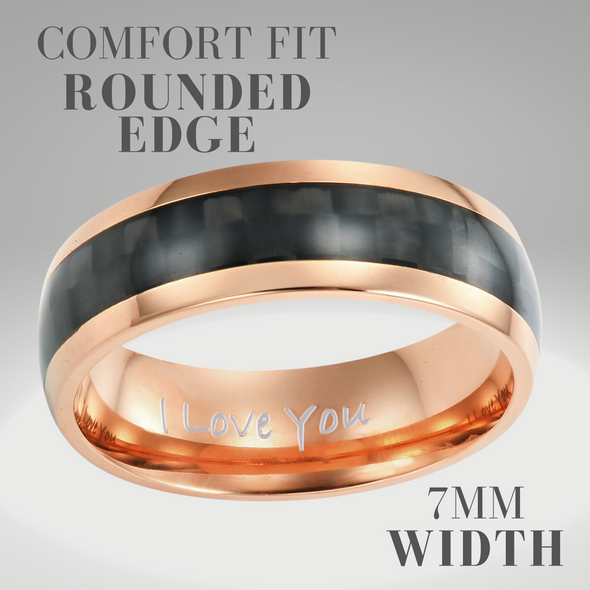 Men's Rose Gold Titanium Ring, Engraved I love You 7mm