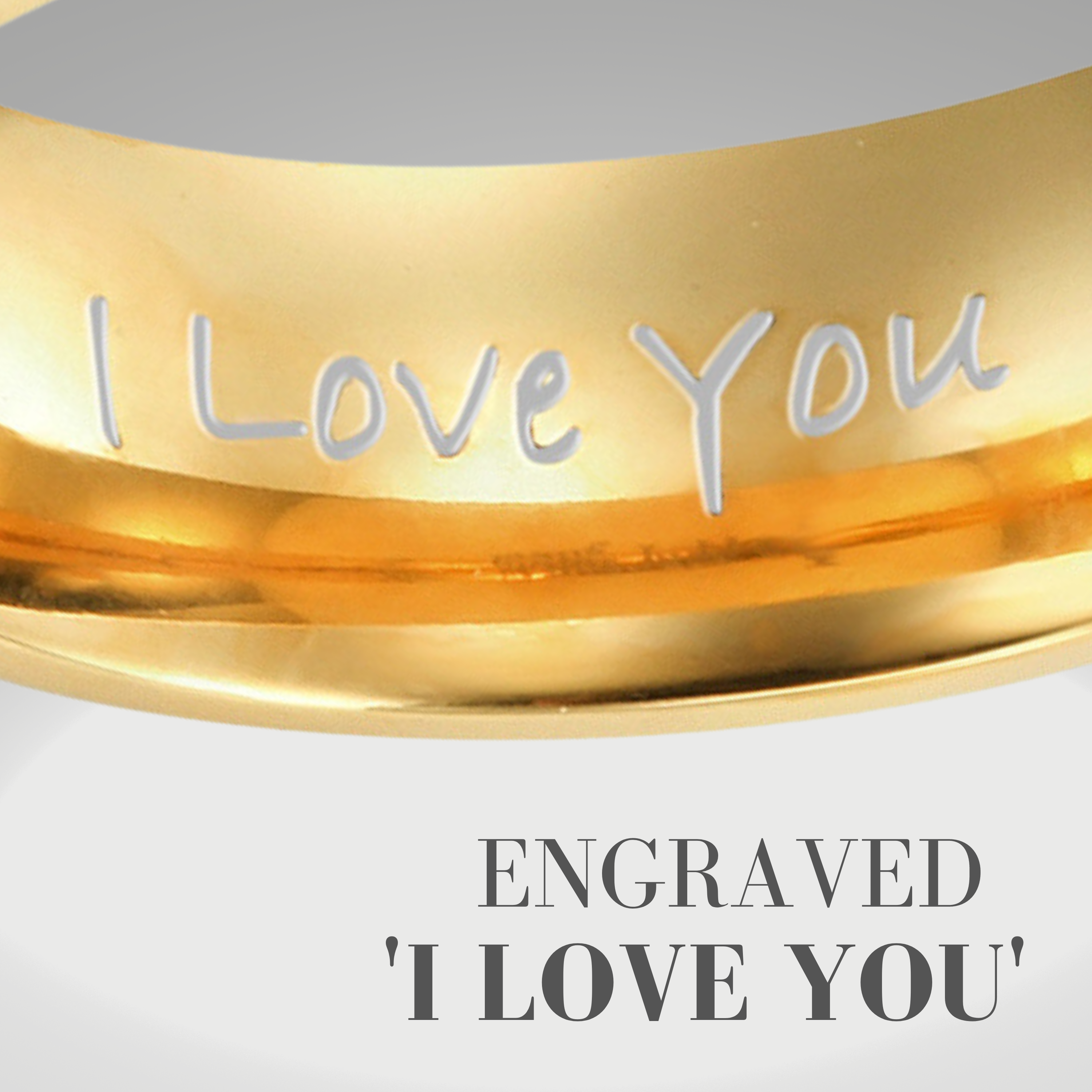 Men’s Gold Titanium Ring Etched I Love You with Red Carbon 7mm