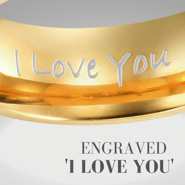 Men’s Gold Titanium Ring Engraved I Love You with Red Carbon 7mm