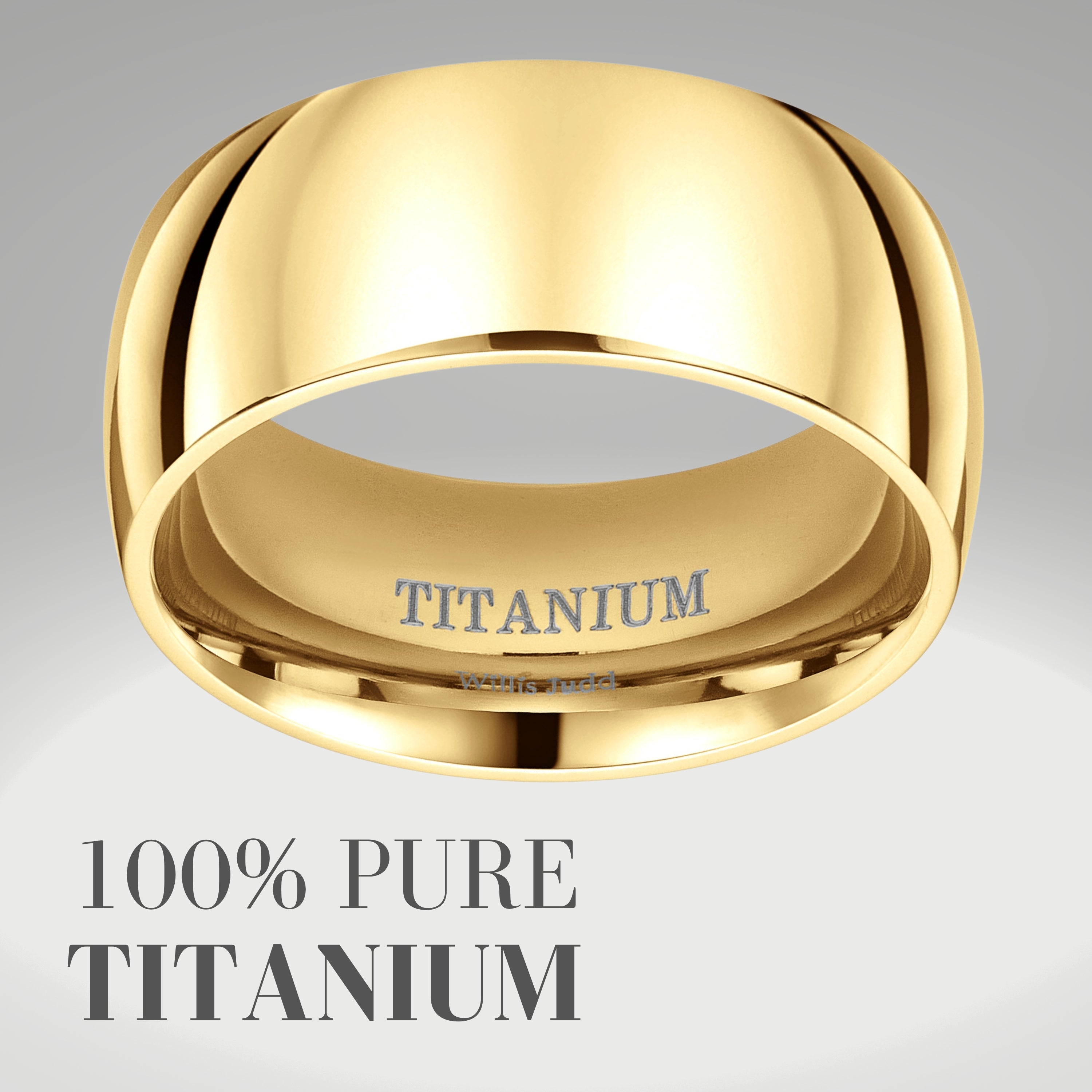 Mens 9mm Gold Titanium Ring Engraved I Love You