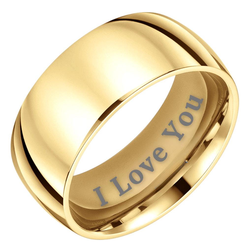 Mens 9mm Gold Titanium Ring Engraved I Love You