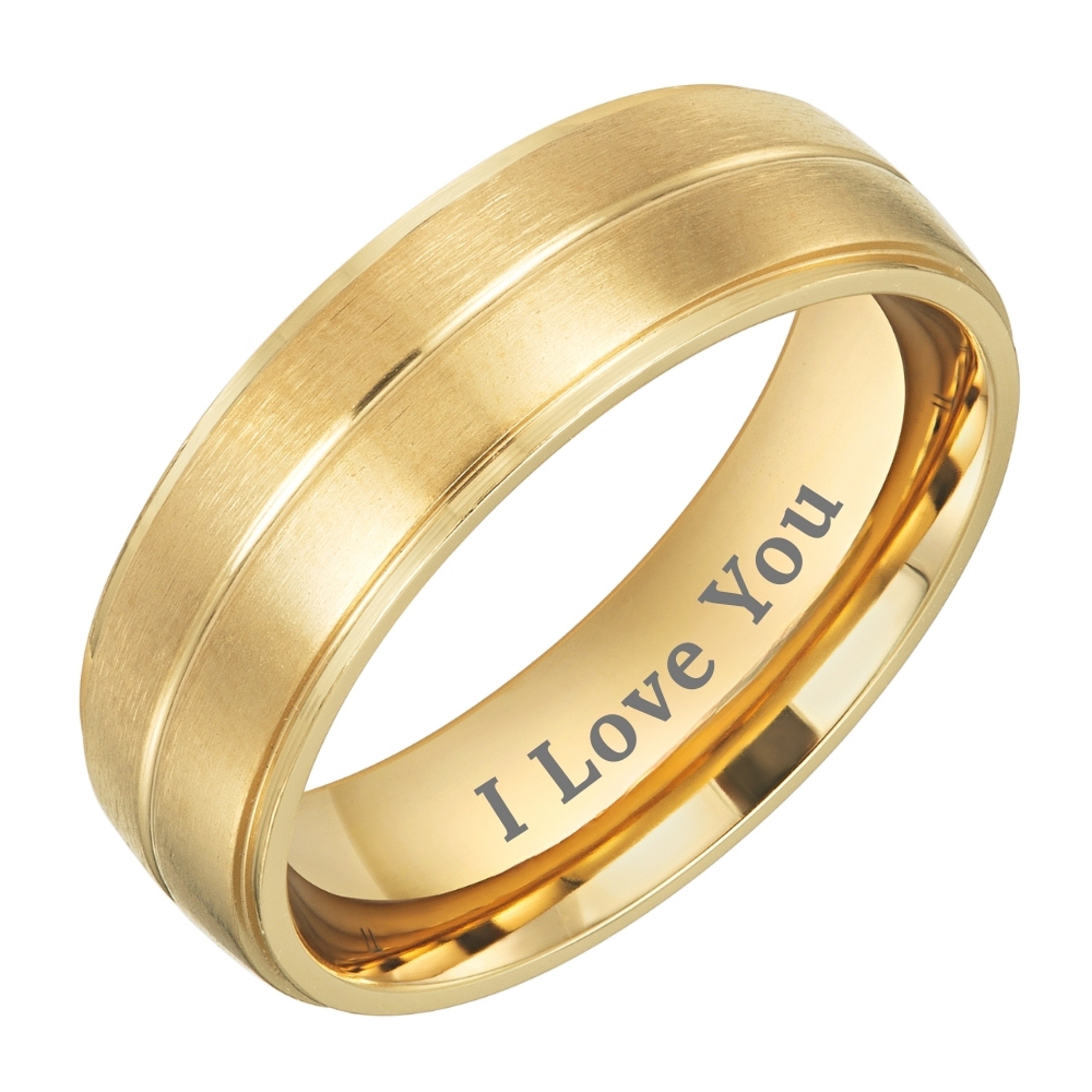 Willis Judd Titanium Mens Gold Ring Engraved I Love You in Wooden Gift Box 7mm