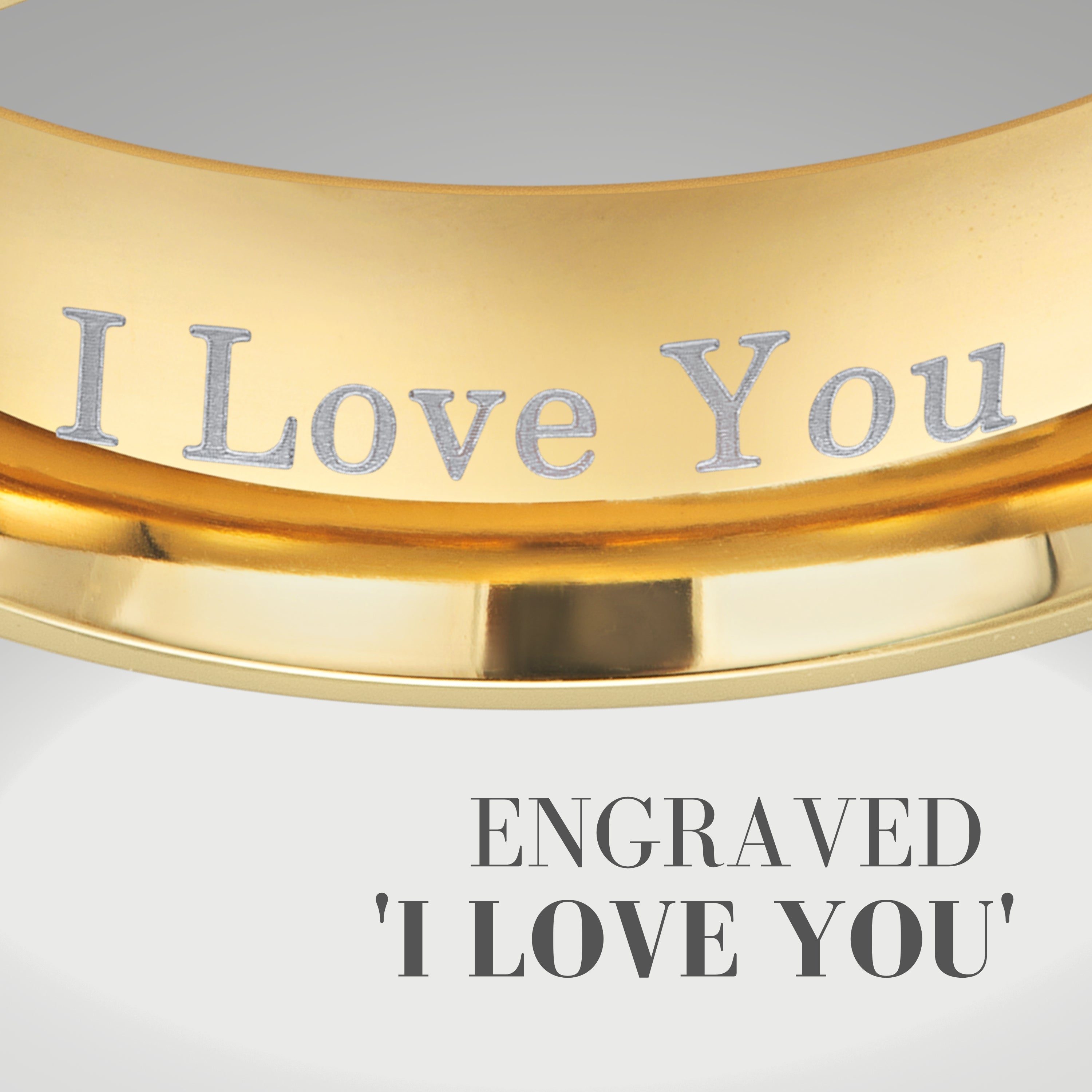 Willis Judd Titanium Mens Gold Ring CZ Engraved I Love You in Wooden Gift Box 7mm
