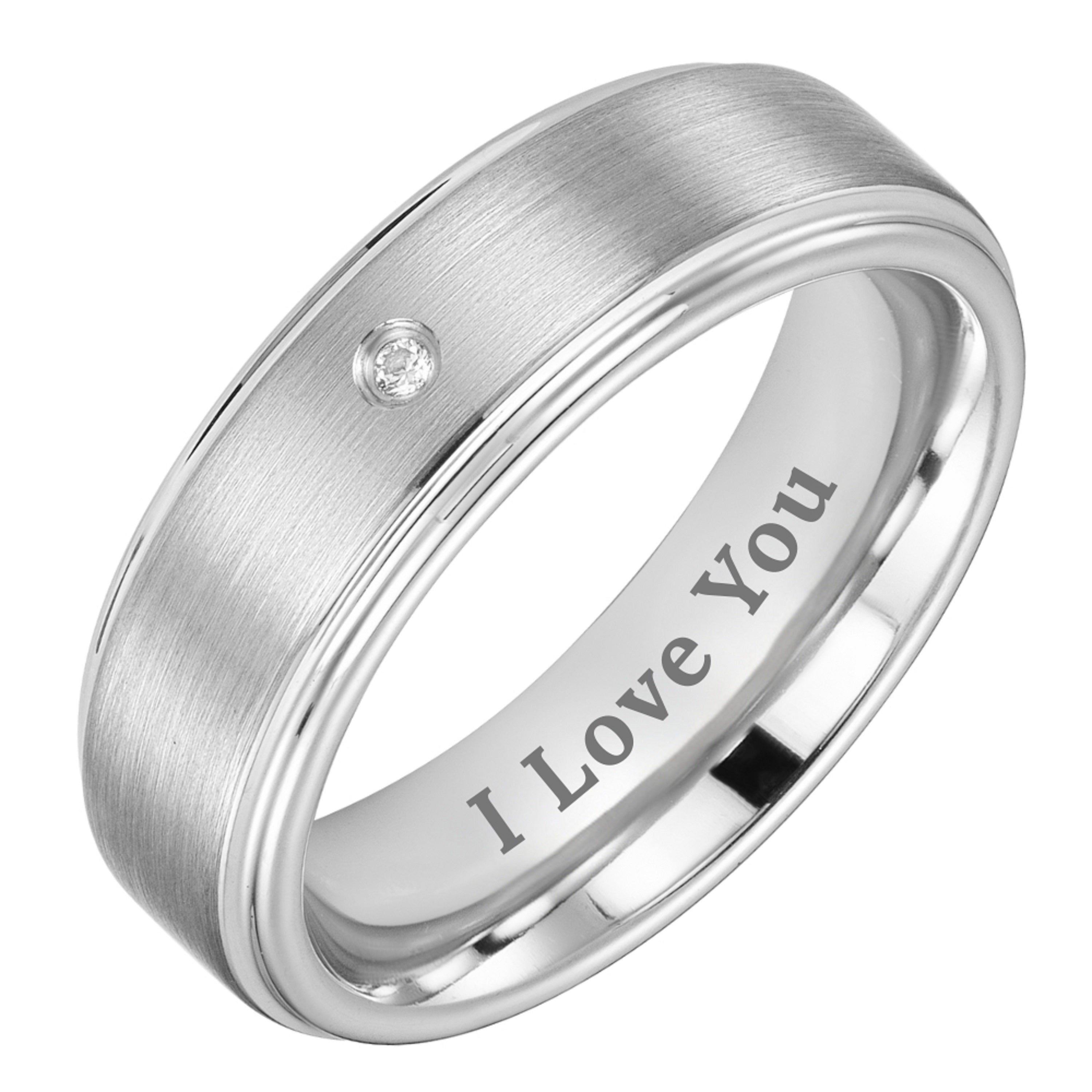 Willis Judd Mens Tungsten Ring CZ Stone Engraved I Love You in Wooden Gift Box 7mm