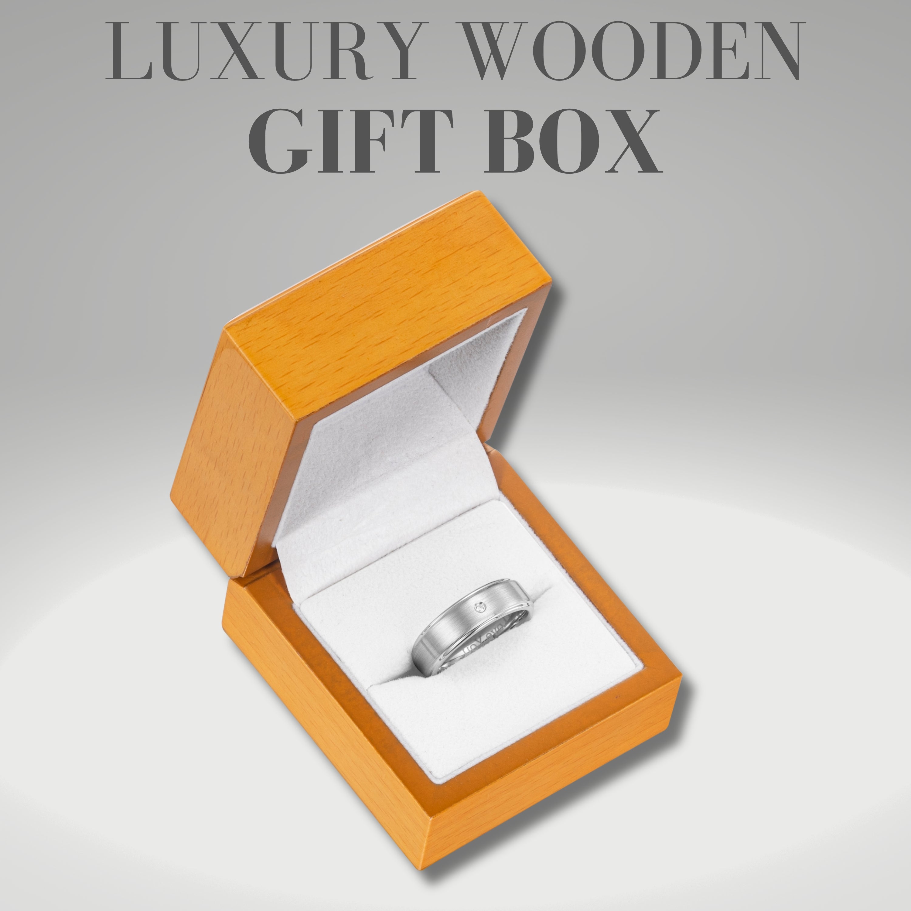 Willis Judd Mens Tungsten Ring CZ Stone Engraved I Love You in Wooden Gift Box 7mm