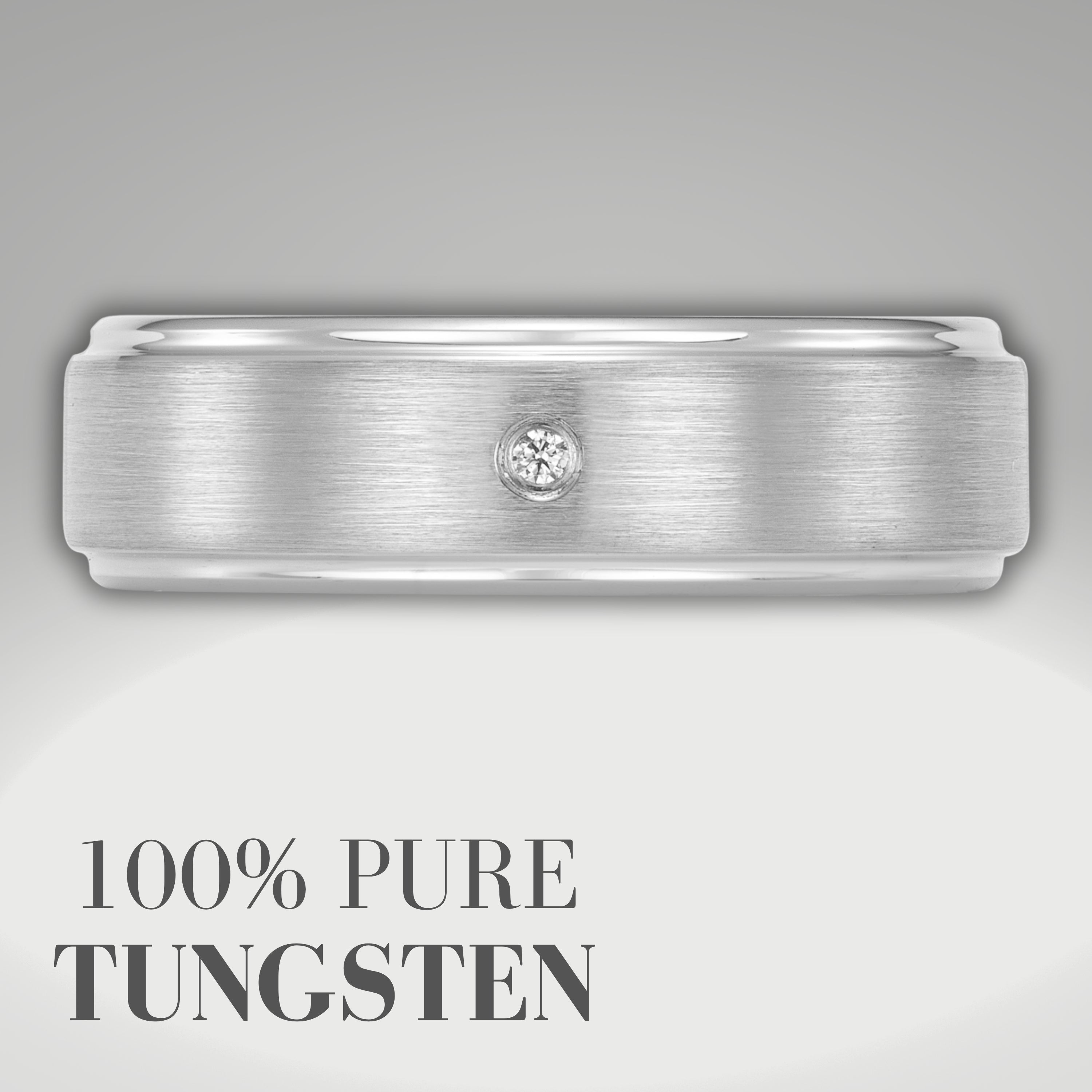 Willis Judd Mens Tungsten Ring CZ Stone Engraved I Love You in Wooden Gift Box 7mm