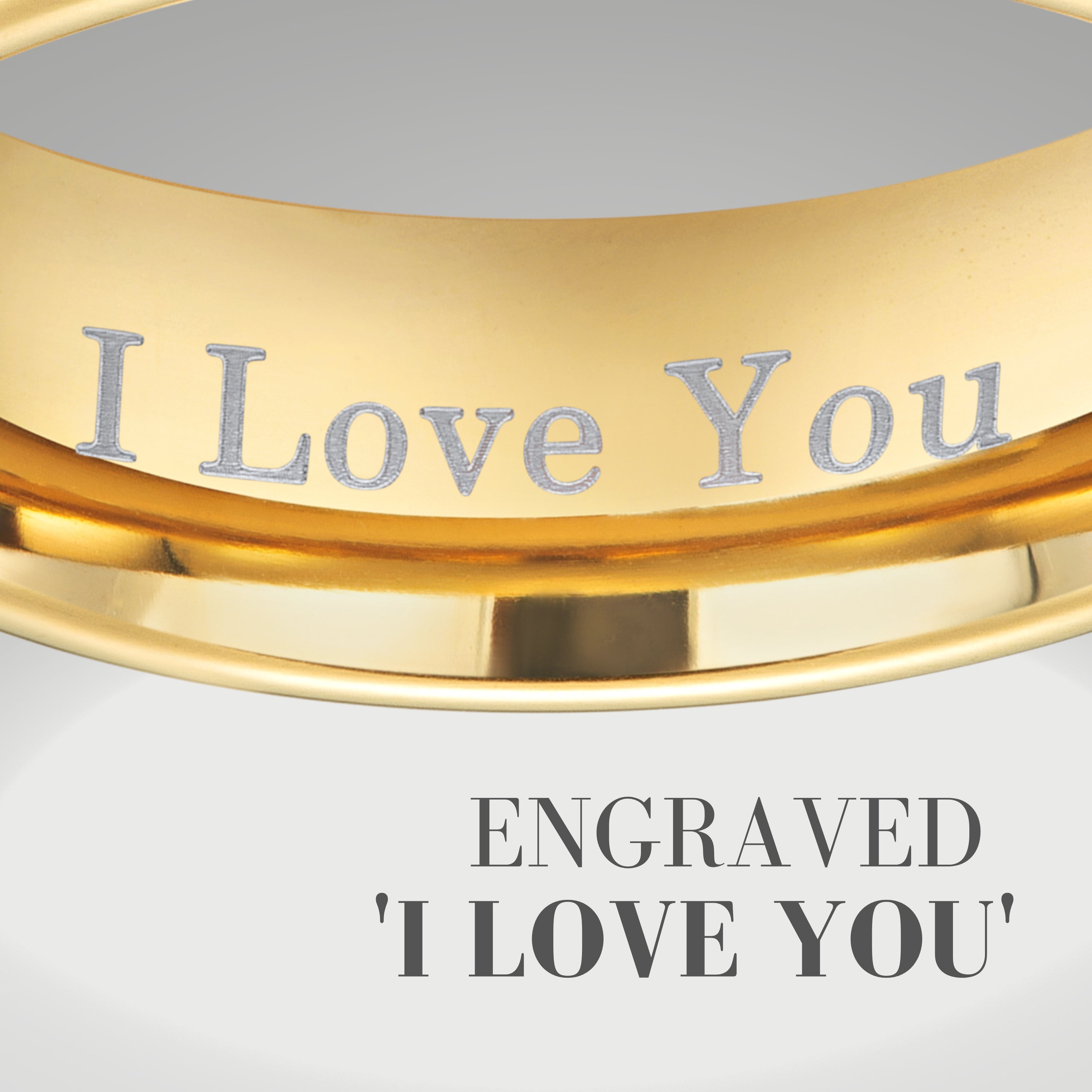 Willis Judd Mens Tungsten Gold Ring Engraved I Love You in Wooden Gift Box 7mm