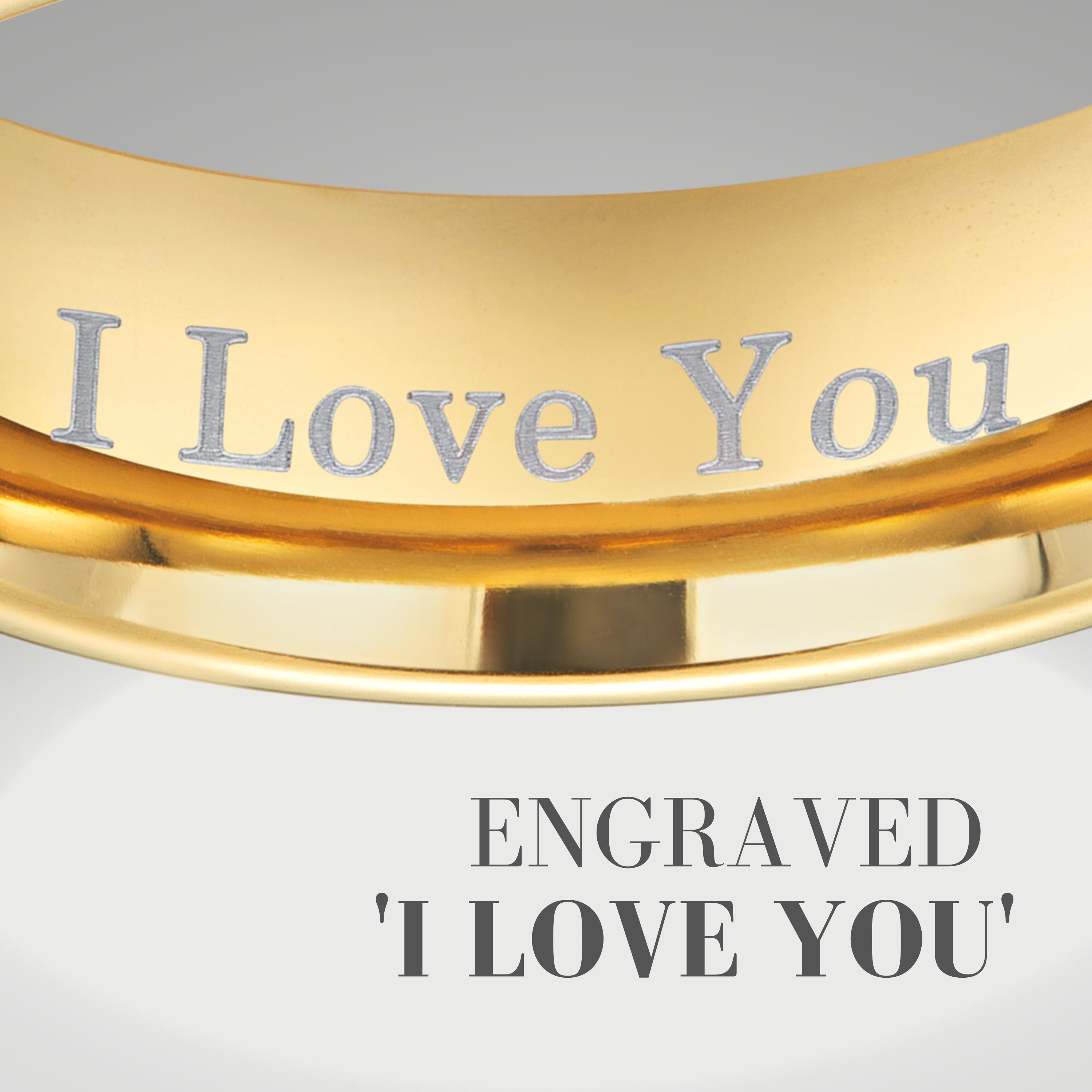 Willis Judd Mens Tungsten Gold Ring Engraved I Love You in Wooden Gift Box 7mm Comfort Fit CZ Stone