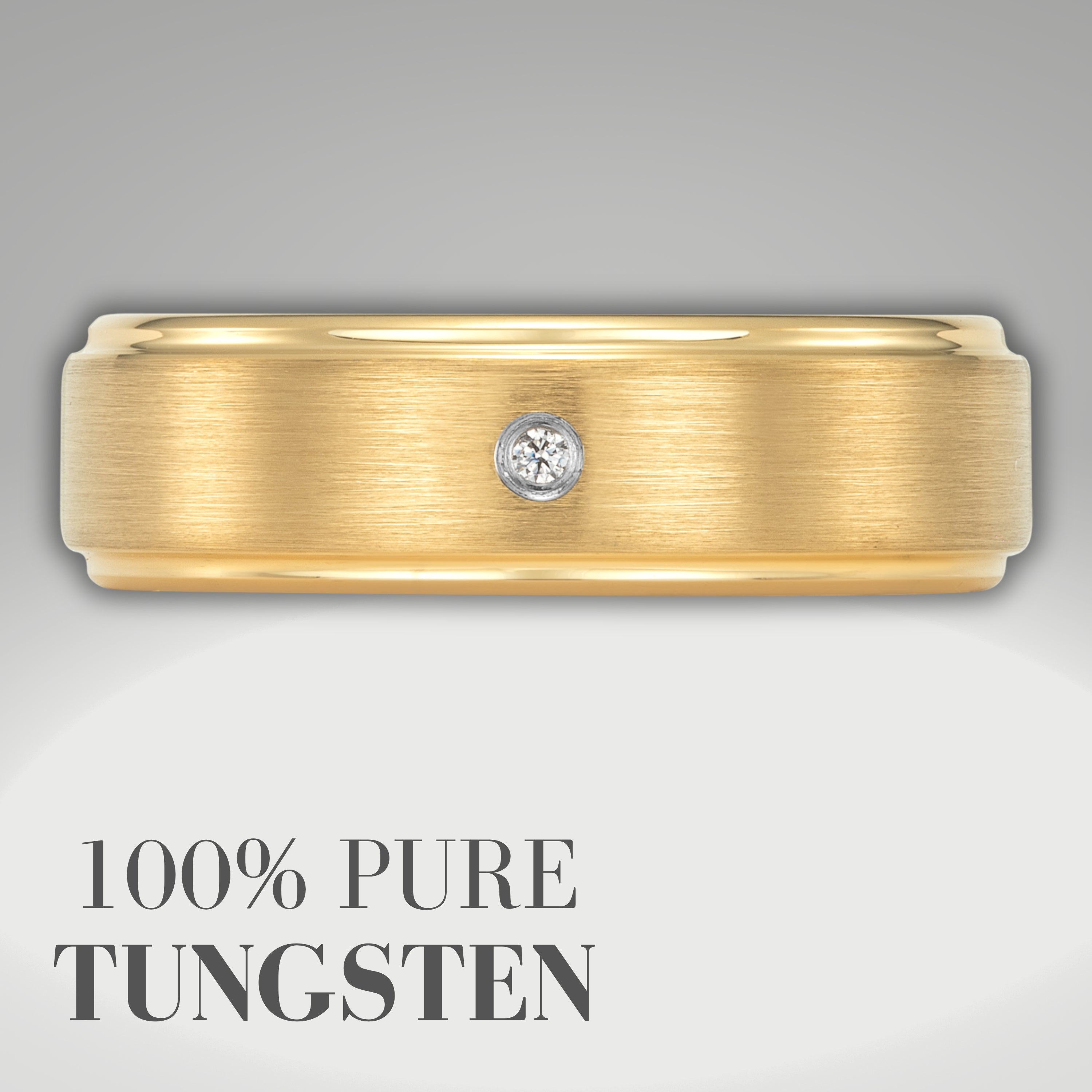 Willis Judd Mens Tungsten Gold Ring Engraved I Love You in Wooden Gift Box 7mm Comfort Fit CZ Stone