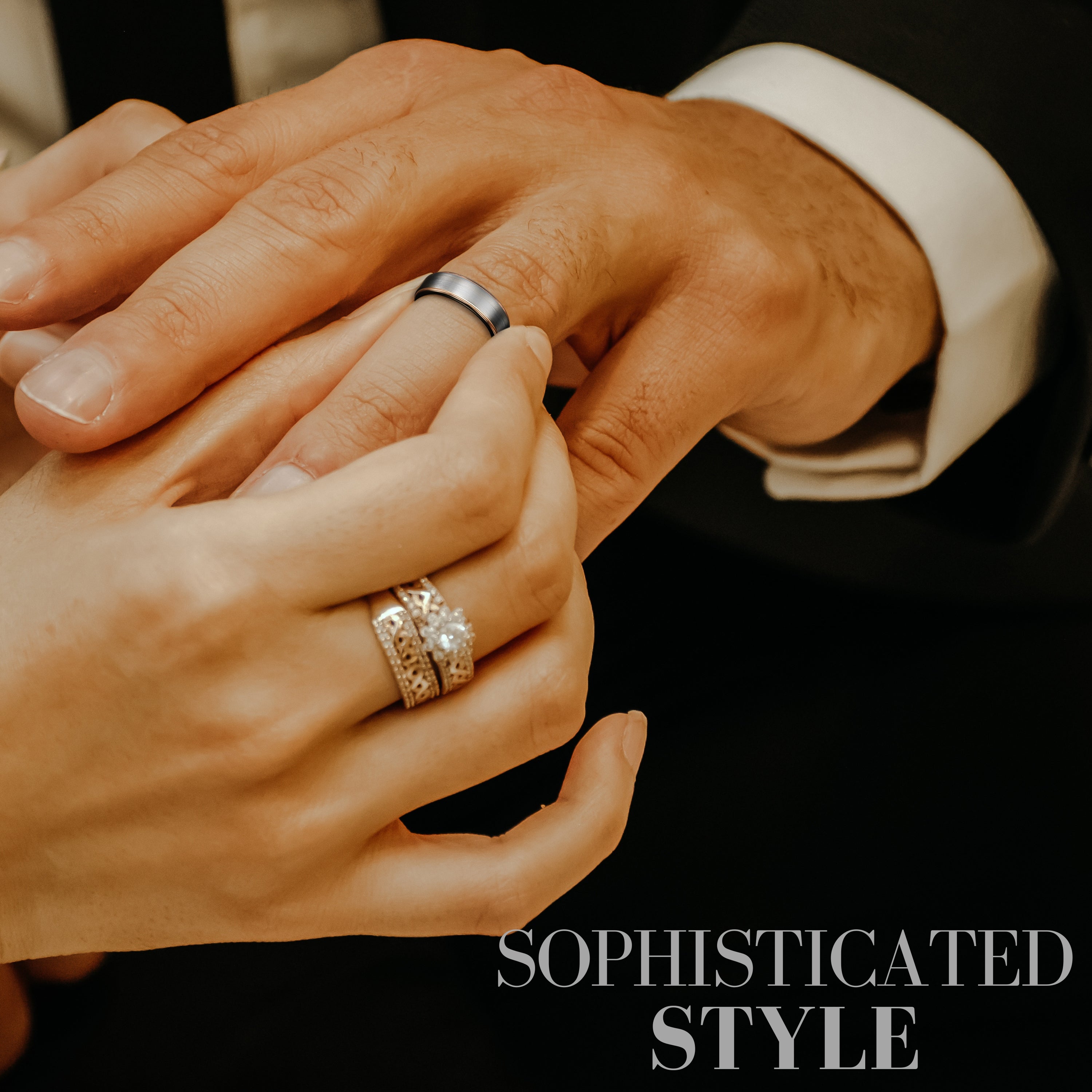 Willis Judd Mens Tungsten Ring Engraved I Love You in Wooden Gift Box 7mm Dark Silver