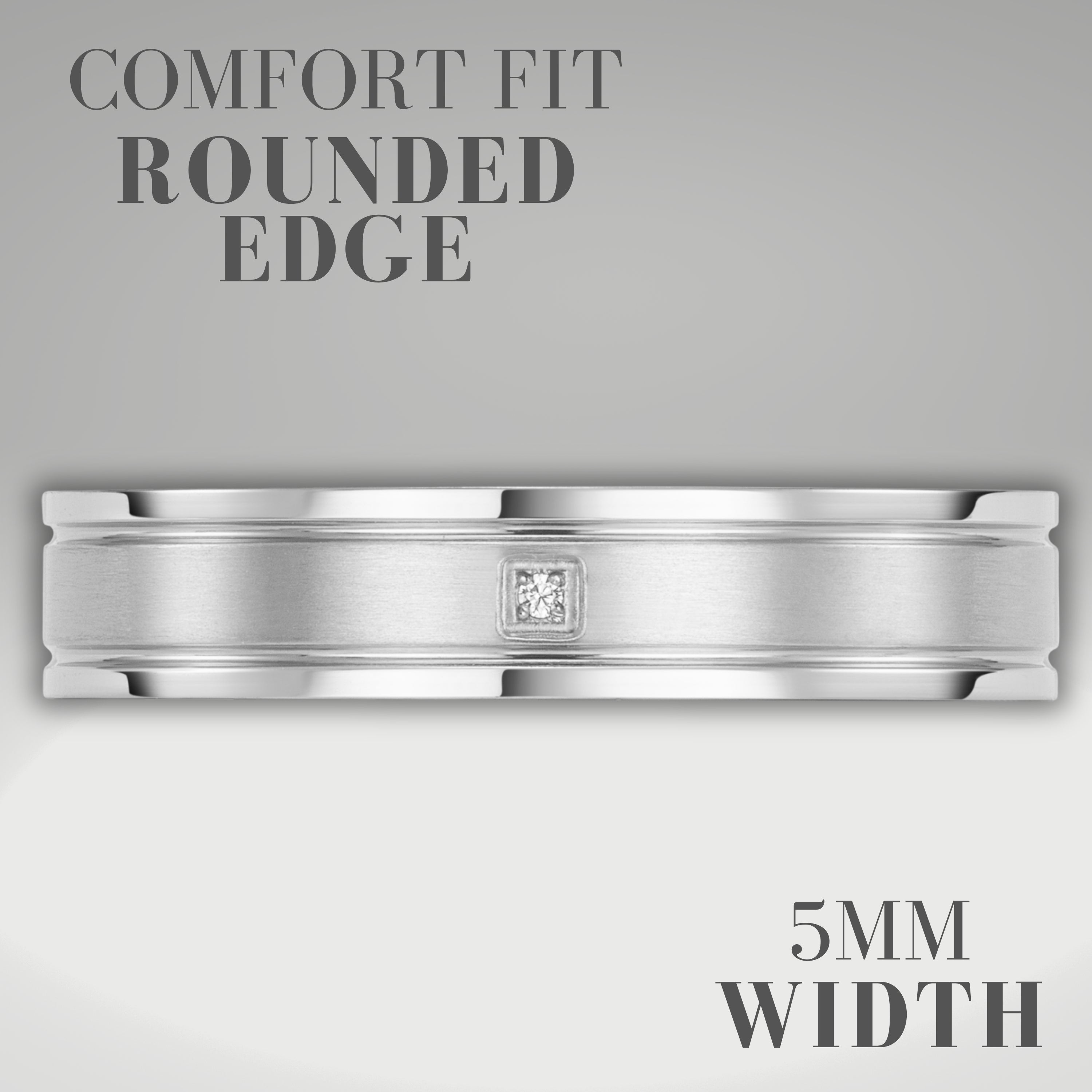 Willis Judd 5mm CZ Titanium Ring for Men Engraved I Love You In Wooden Gift Box Wedding Band Ring Mens Engagement Ring Groove Promise Ring Comfort Fit