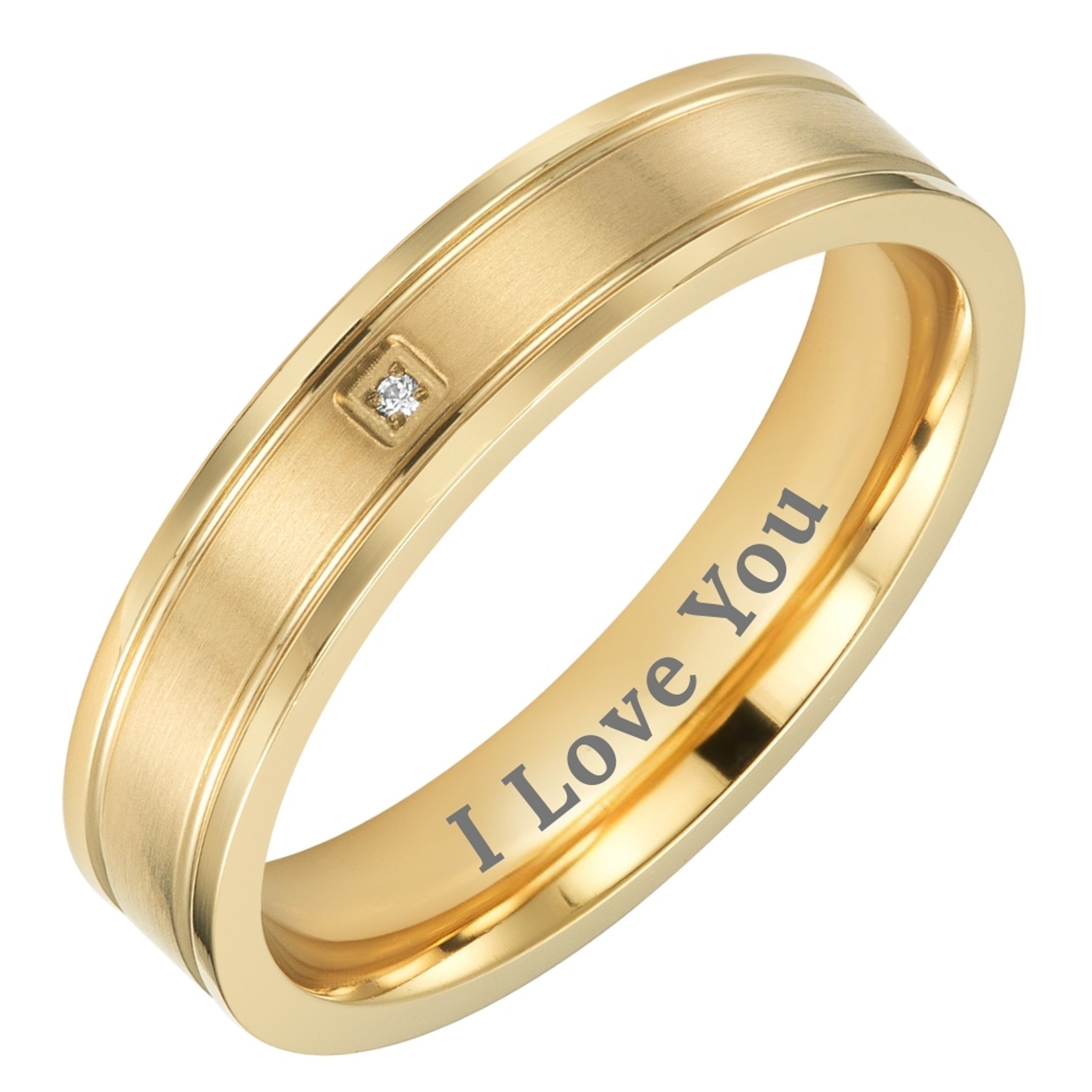 Willis Judd I Love You Mens Ring In Wooden Gift Box 5mm Gold Titanium Ring for Men Wedding Band Ring Mens Engagement Ring Groove Promise Ring Comfort Fit