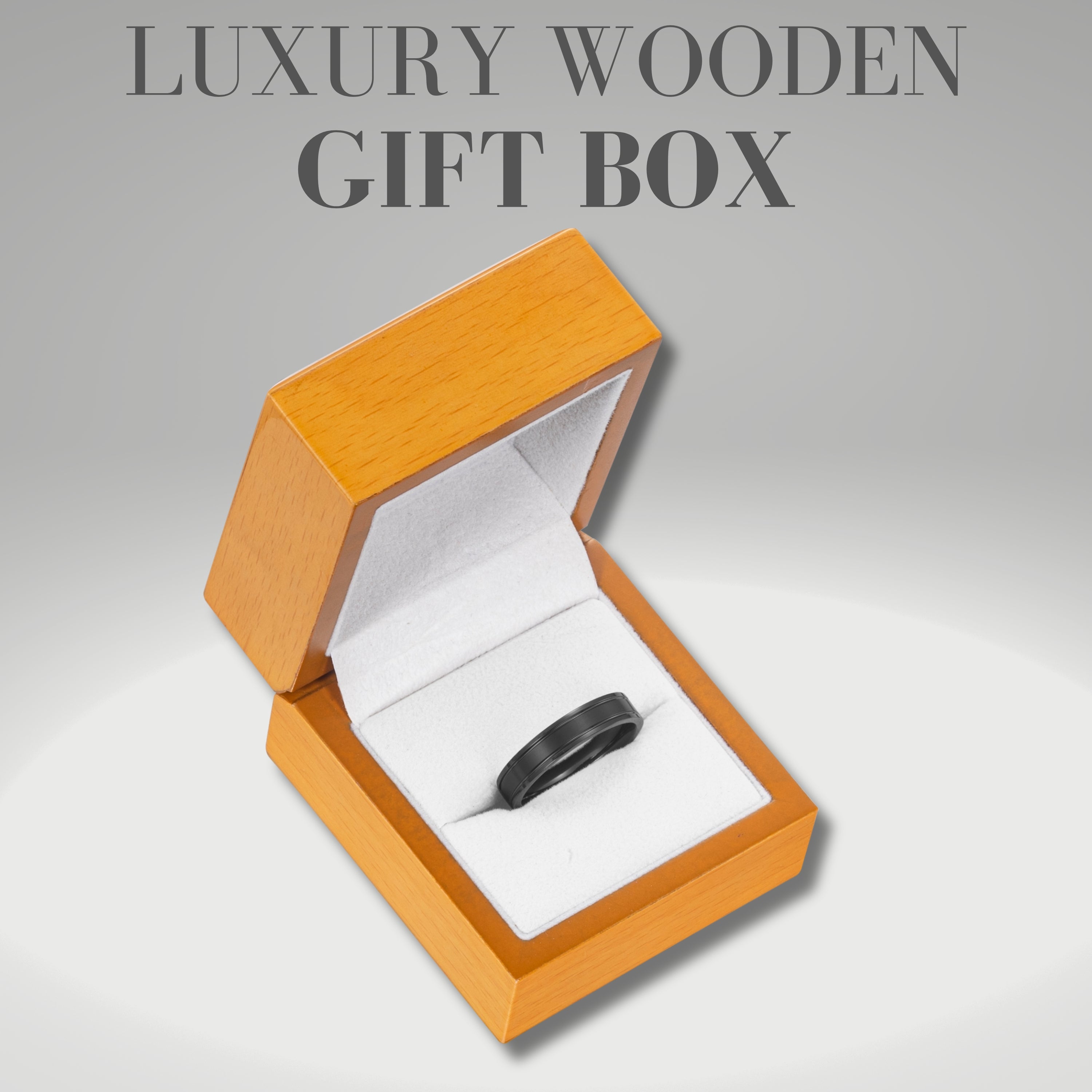 Willis Judd I Love You Mens Ring In Wooden Gift Box 5mm Black Titanium Ring for Men Wedding Band Ring Mens Engagement Ring Groove Promise Ring Comfort Fit