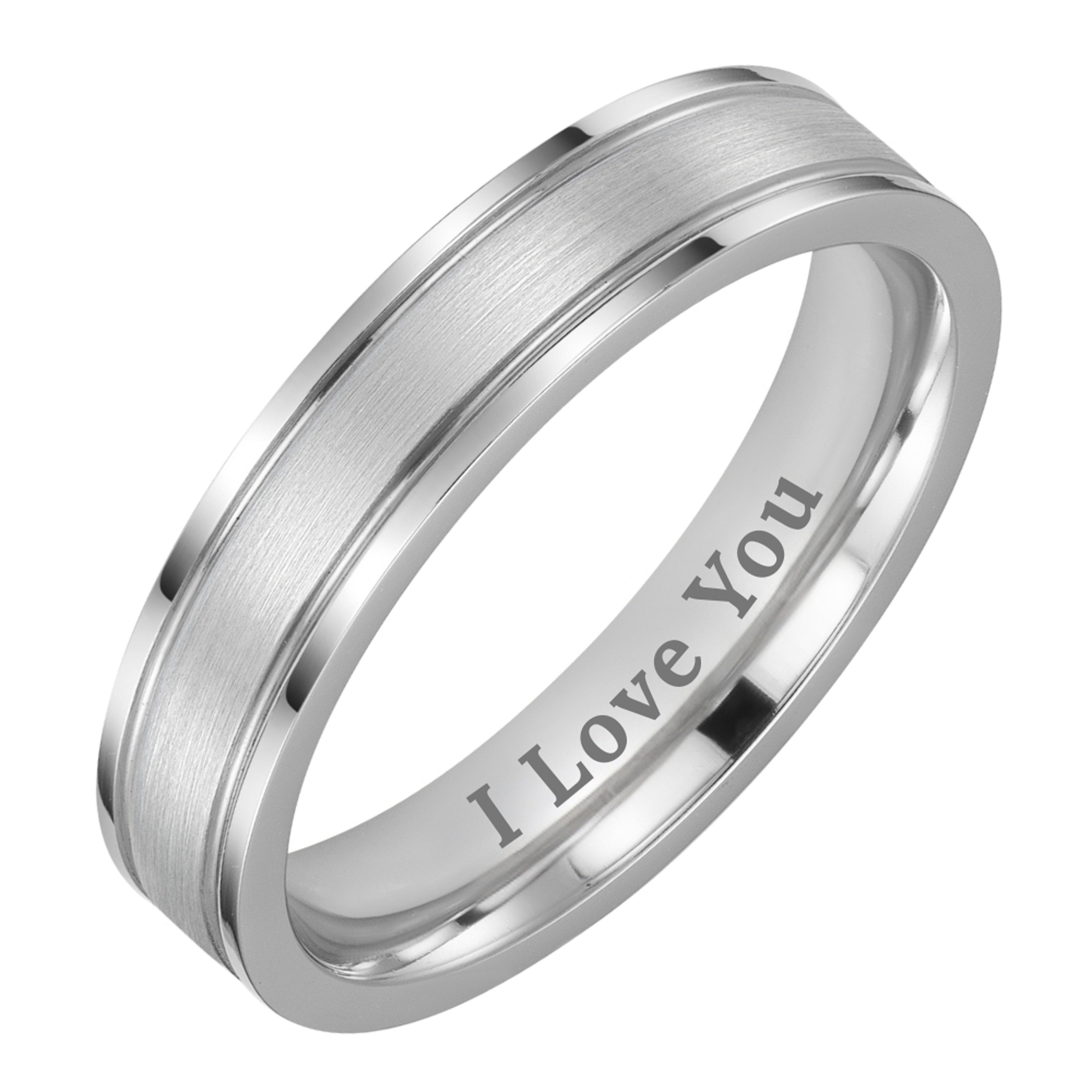 Willis Judd Mens Ring Engraved I love You Titanium Ring for Man In Wooden Gift Box 5mm Wedding Band Engagement Ring Comfort Fit