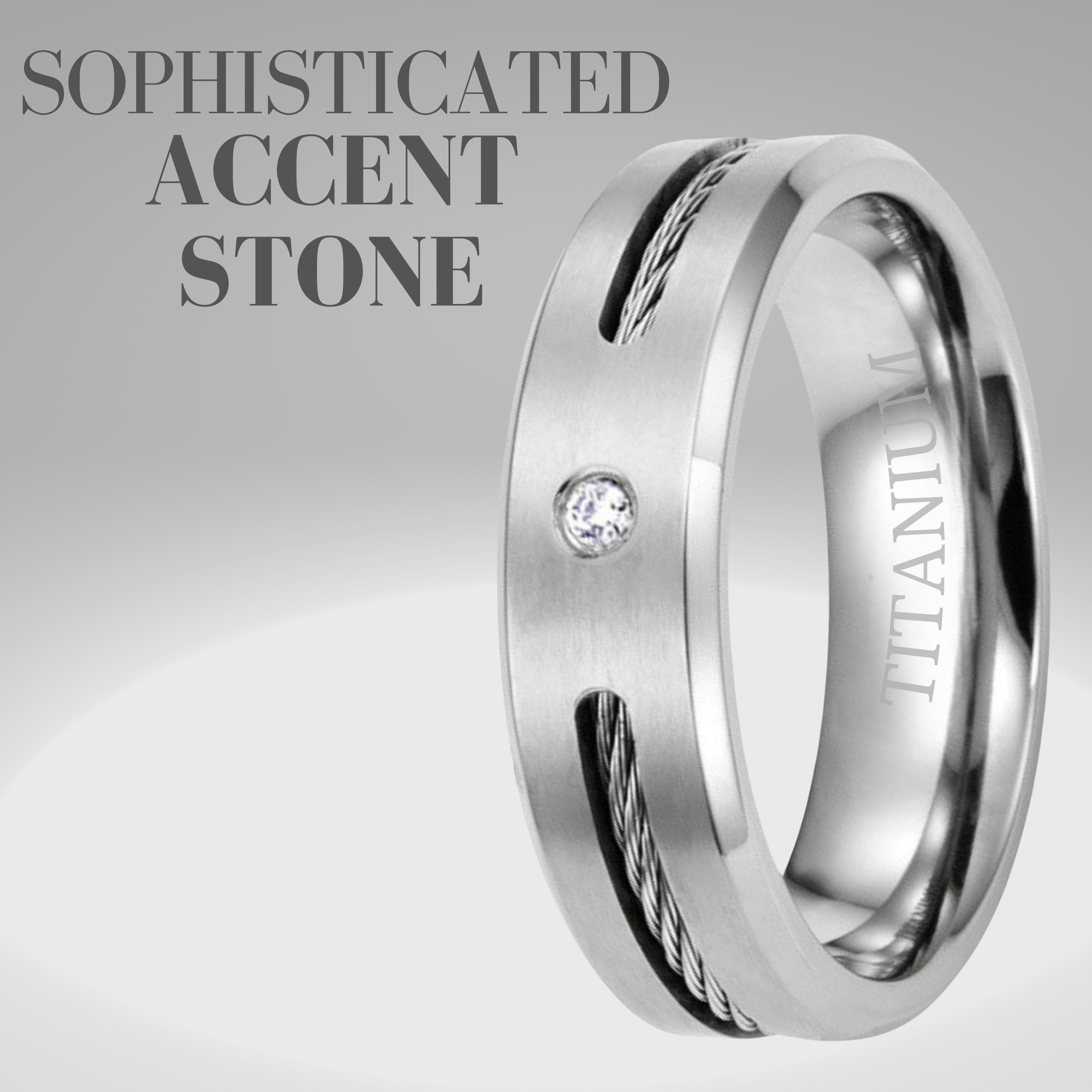 Mens Titanium Ring with CZ Accent Stone Etched I Love You