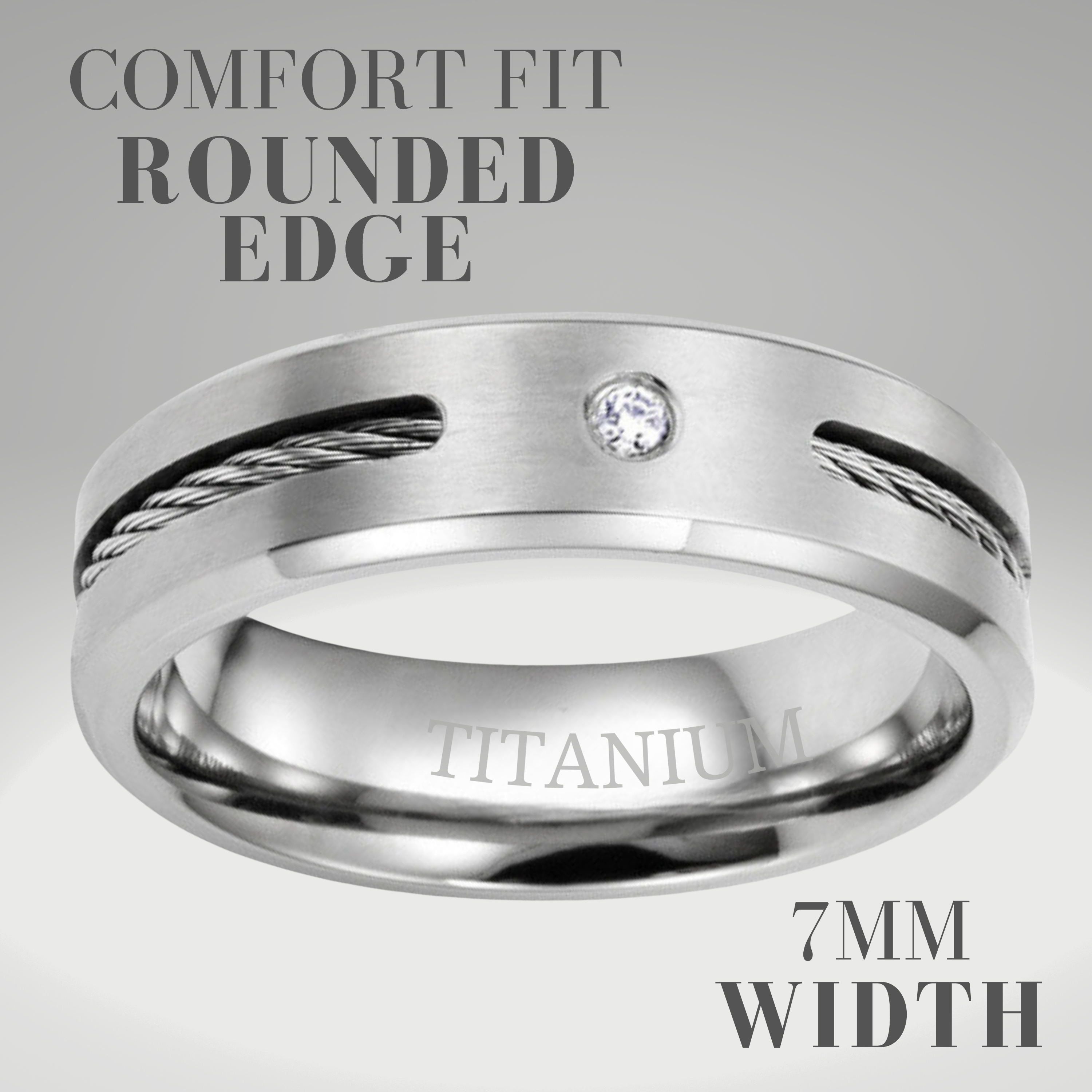 Mens Titanium Ring with CZ Accent Stone Etched I Love You