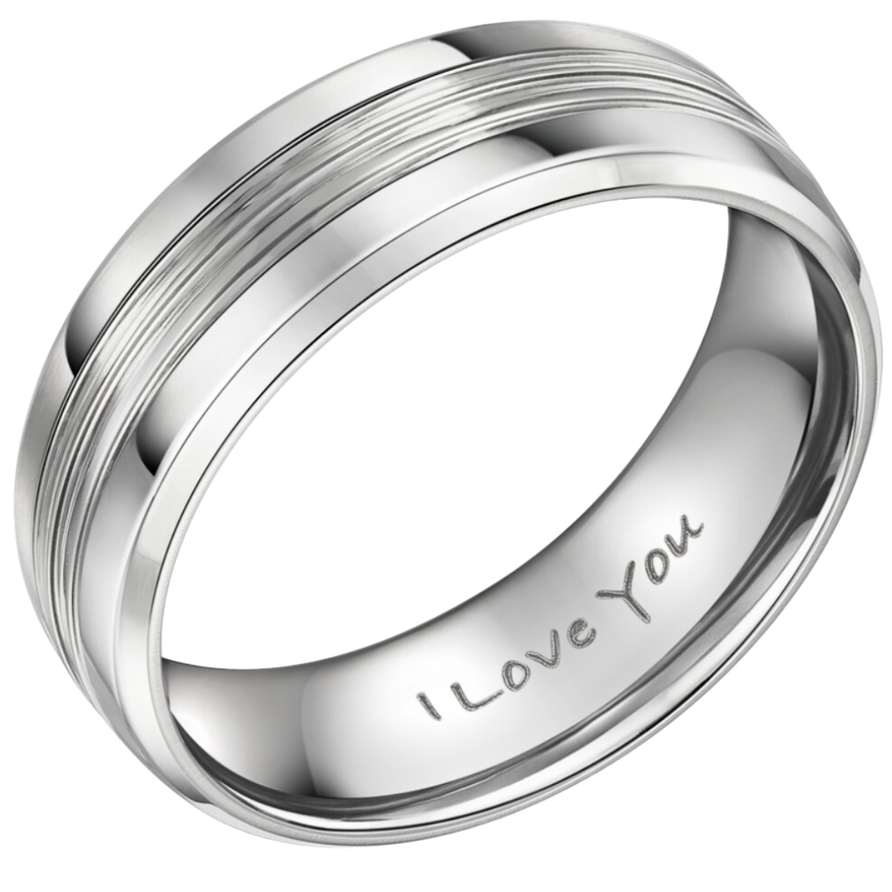 Mens Titanium 8mm Band Ring Etched I Love You