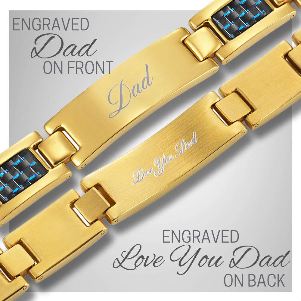 Men's DAD Bracelet etched 'Love you dad' with Blue Carbon Fiber