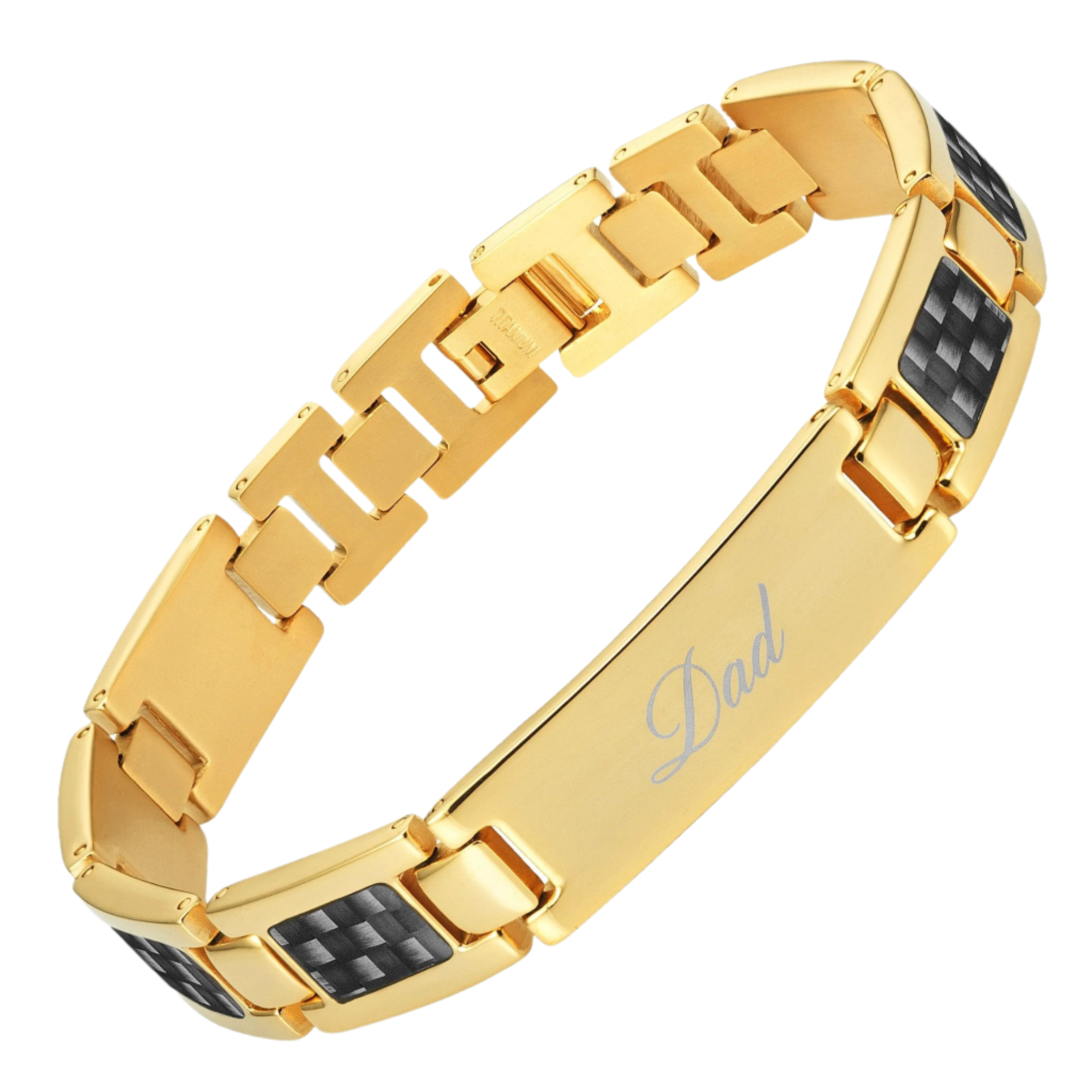 Dad Bracelet Gold Titanium Etched Love You Dad