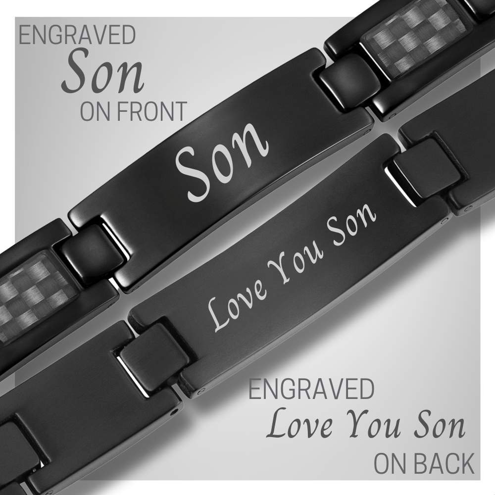 'Love you Son' Etched bracelets- Black Carbon Fibre